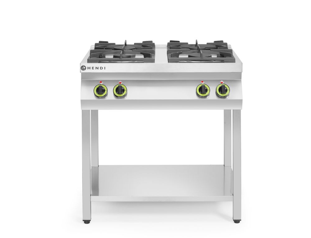Cuisinière à gaz - 4 feux, support ouvert, HENDI, Kitchen Line, 19kW, 800x700x(H)900mm