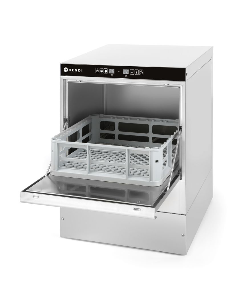 Lave-verre 40x40, commande electromécanique, HENDI, avec pompe de vidange et doseur détergent, 230V/2800W, 470x510x(H)710mm