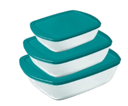 [913S230] Lot de 3 boîtes de conservation Pyrex Carrée